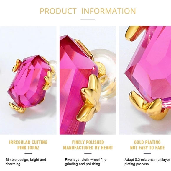 Pink Topaz Stud Earrings - Picture 3 of 7